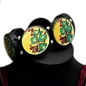 Vintage 60s Japanese Wooden Bangle Bracelet 3.5in